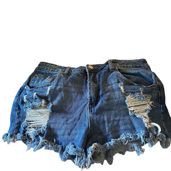 Almost Famous Distressed Blue Denim Cut Off Shorts boho western everyday casual - Picture 2 of 4